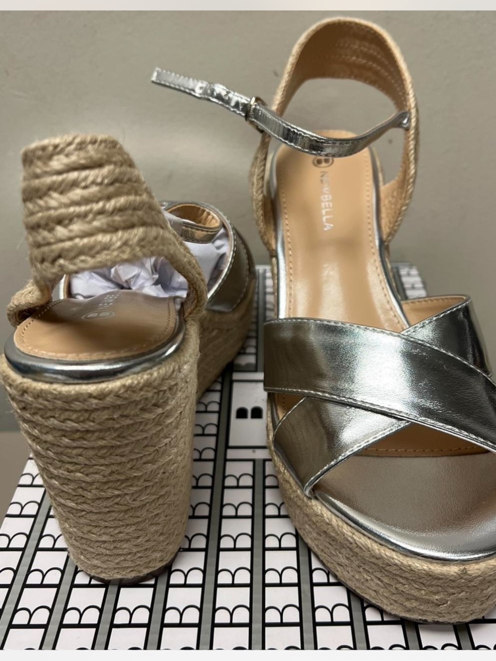 Espadrille Platform Sandals  Silver Metallic- Women